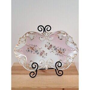 Vintage Handpainted Pink & Gold Accent Serving Dish